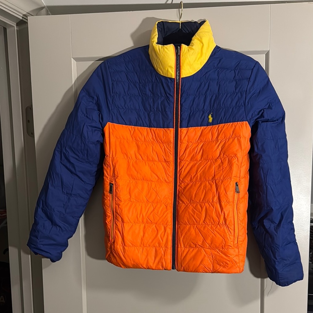 Polo by Ralph Lauren Blue and Orange Puffer Jacket | Quilted Design | Reversi